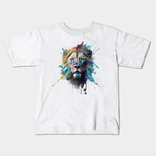 Lion Splash Art: Vibrant Fantasy Portrait #1 Kids T-Shirt